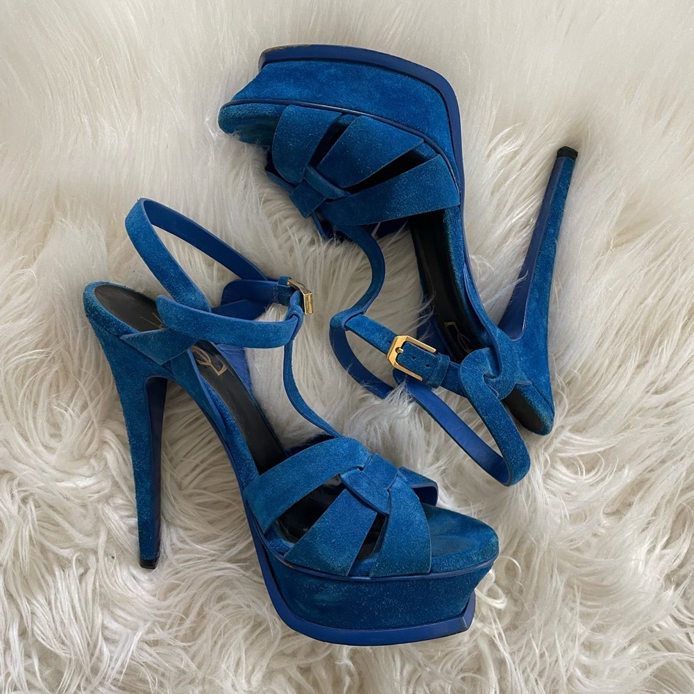 Yves Saint Laurent Blue Suede Tribute Sandals